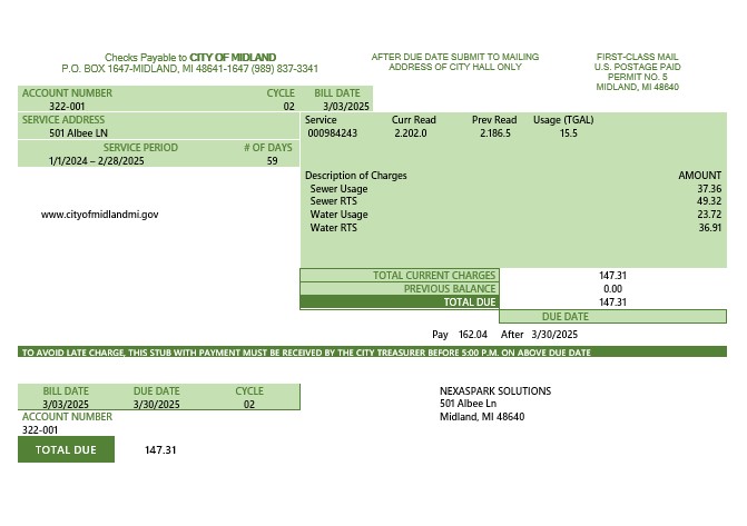 USA Michigan water business utility bill template in Word and PDF  formats PSD template